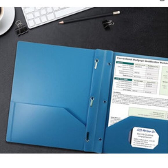 NWT~ 24 Pk. Better Office Products Light Blue Plastic 2 Pocket Folders w/ Prongs - Picture 1 of 9